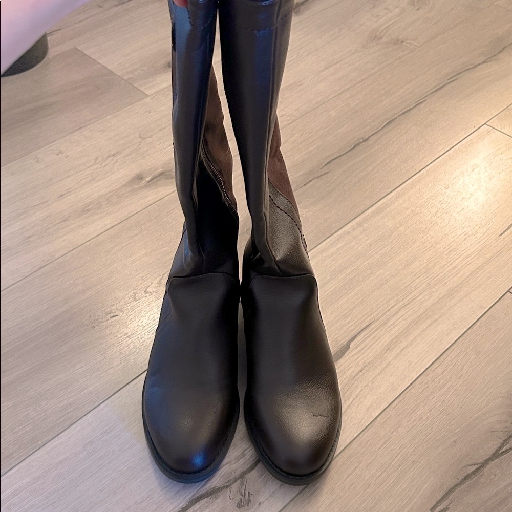 Women's Franco Sarto Tall Two-Tone Brown Riding Boots - Picture 9 of 12